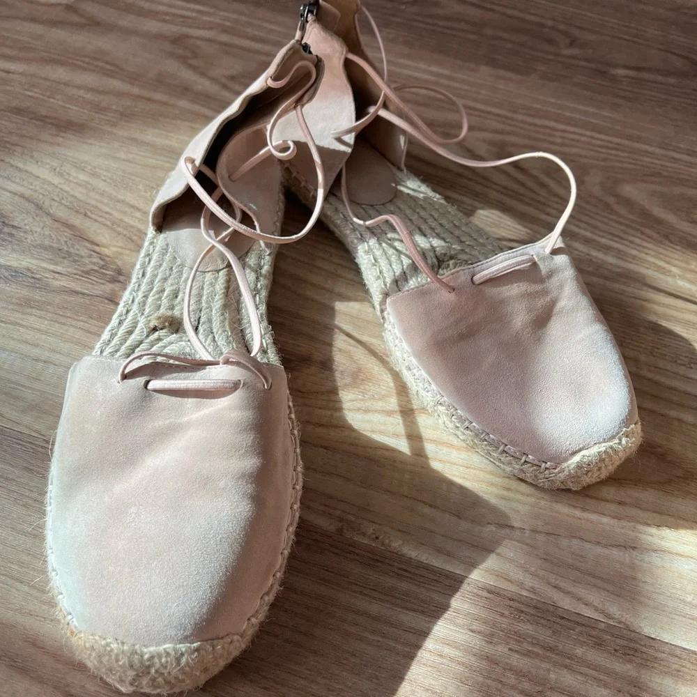 Eileen Fisher Leather Lace-Up Espadrille Sandal Toffee Cream Size 10